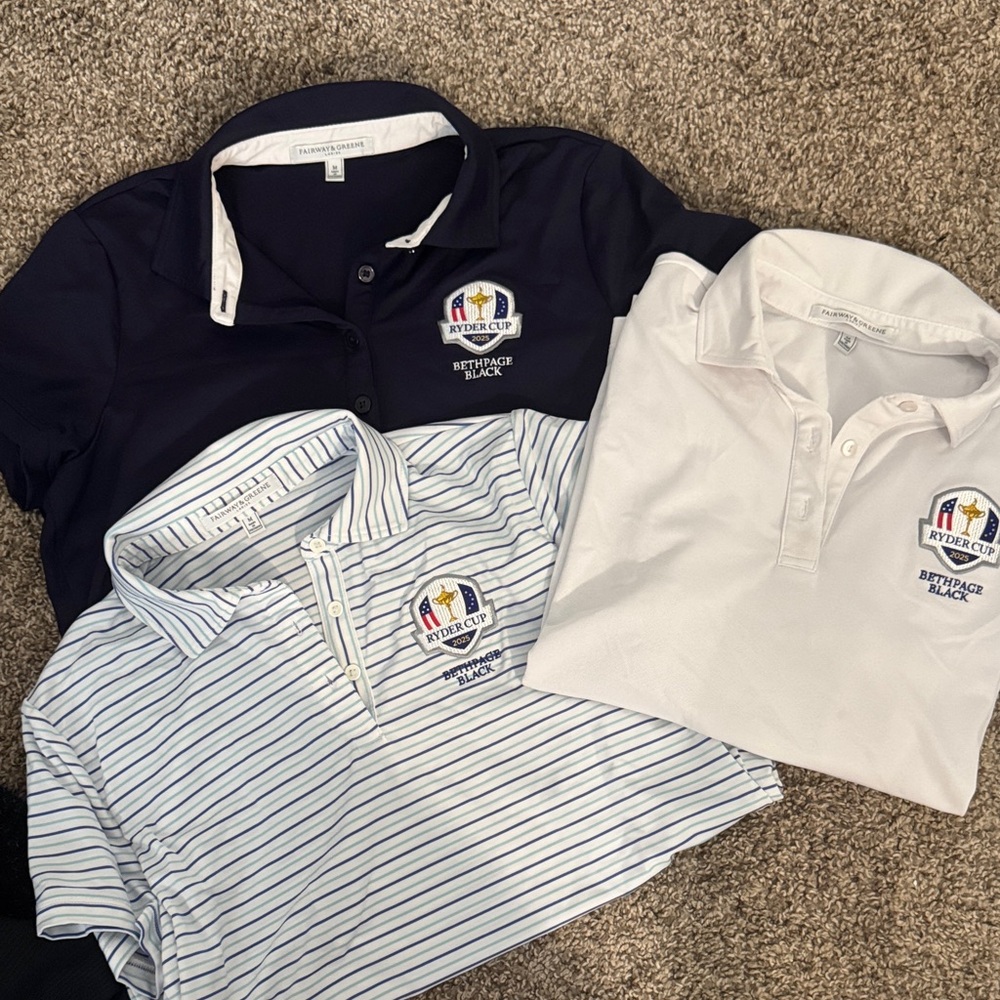 Ryder Cup Women’s Polos Navy, White, and Striped Womens Polo Shirts (Medium)